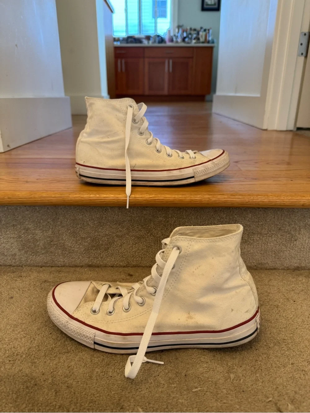 Converse White High-Top Sneakers with Red Trim